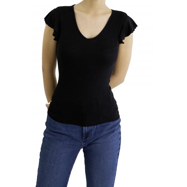 T shirt con volant e scollo a V Only